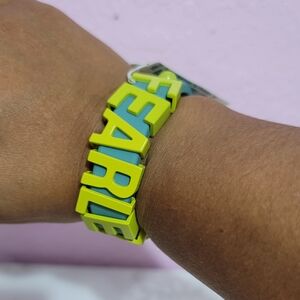 BCBGeneration "Fearless" Silicone Bold Letter Ink Graphic Retro Bracelet